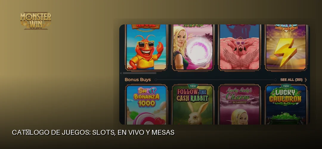 Catálogo de juegos: slots, en vivo y mesas